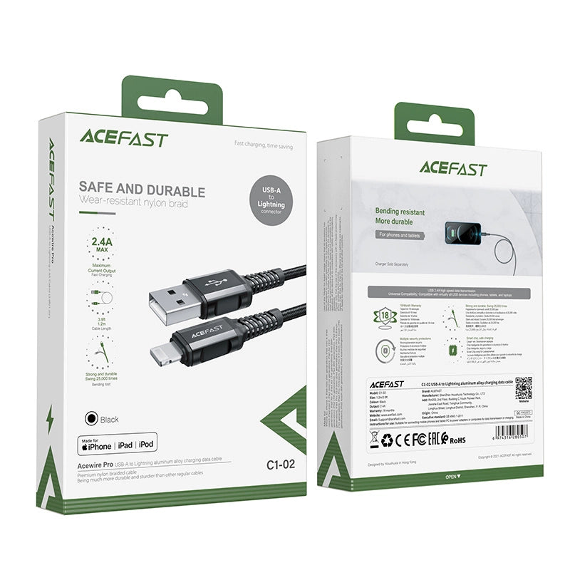 Acefast Kabel MFI USB - Lightning 1,2m, 2,4A schwarz (C1-02 schwarz)