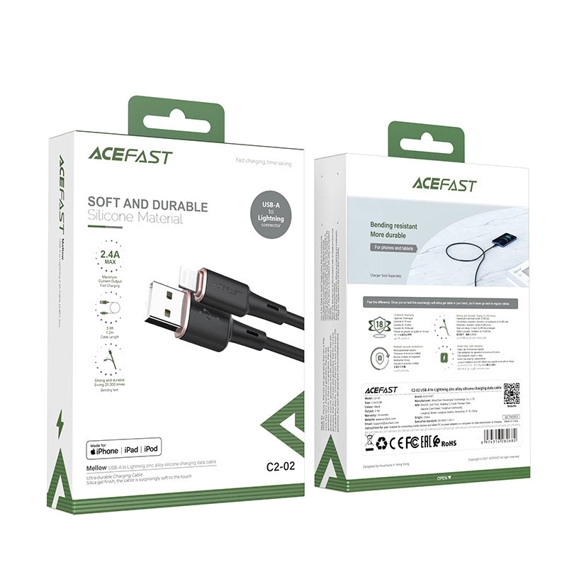 Acefast Kabel MFI USB - Lightning 1,2m, 2,4A schwarz (C2-02 schwarz)