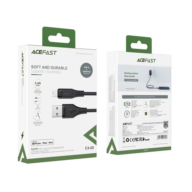 Acefast Kabel MFI USB - Lightning 1,2m, 2,4A schwarz (C3-02 schwarz)