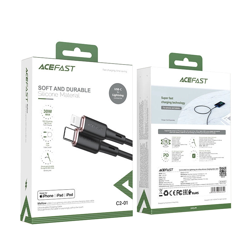 Acefast Kabel MFI USB Typ C - Lightning 1,2m, 30W, 3A schwarz (C2-01 schwarz)