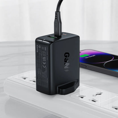 Acefast Ladegerät GaN 65W 3 Ports (1xUSB, 2xUSB C PD) UK Stecker schwarz (A44)
