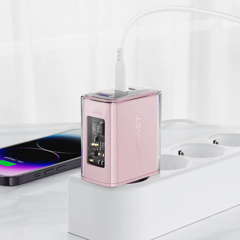 Acefast Ladegerät GaN 65W 3 Ports (1xUSB, 2xUSB C) rosa (A45)
