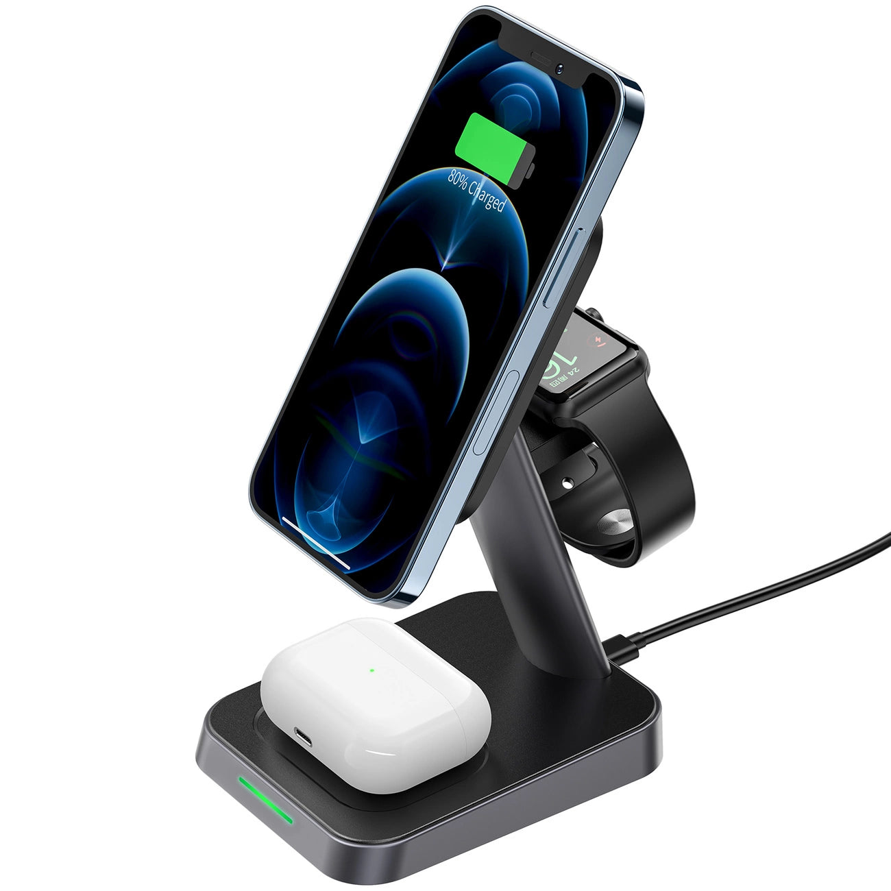 Acefast Qi Wireless Charger 15W für iPhone (mit MagSafe), Apple Watch und Apple AirPods Standhalterung Magnethalter schwarz (E3 schwarz)