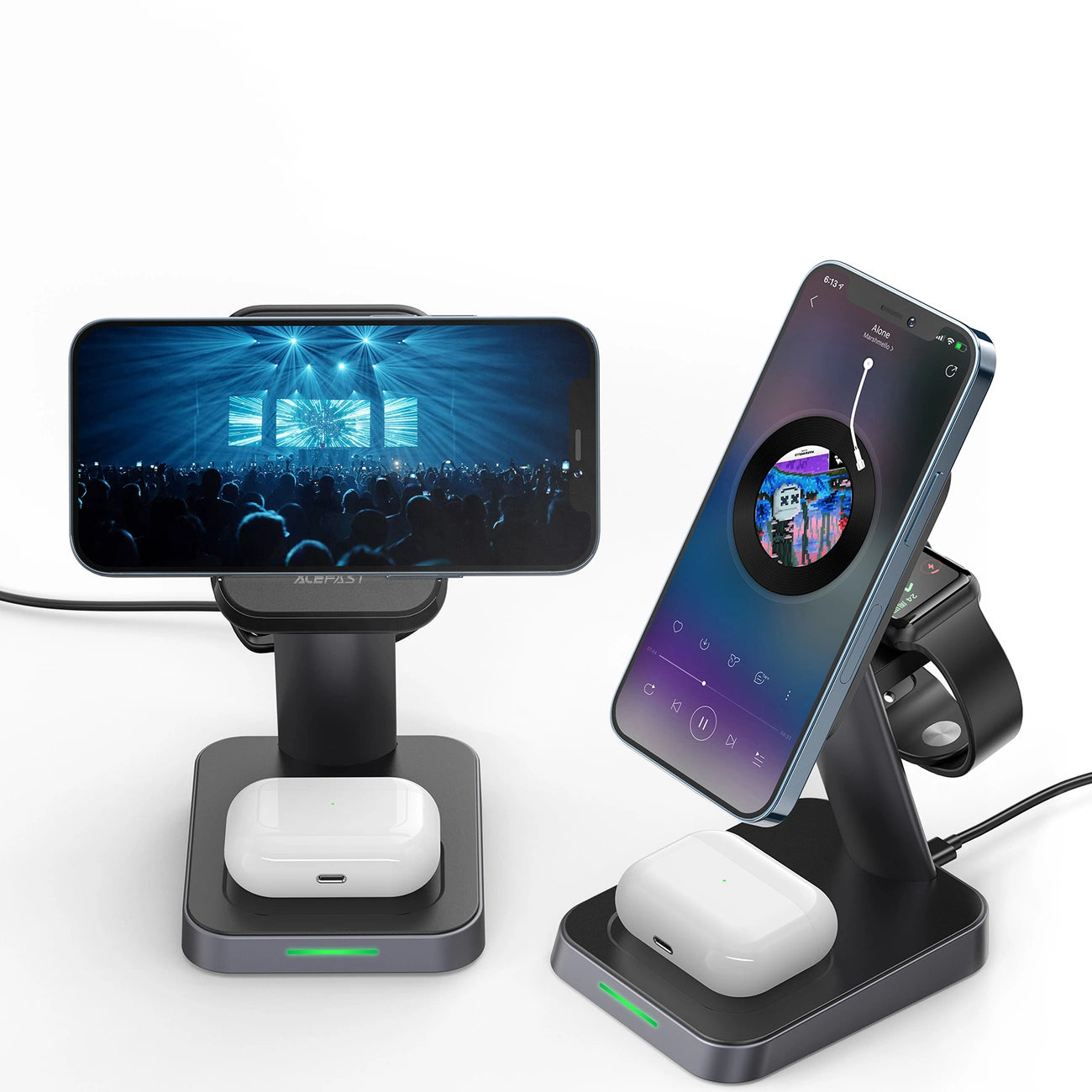 Acefast Qi Wireless Charger 15W für iPhone (mit MagSafe), Apple Watch und Apple AirPods Standhalterung Magnethalter schwarz (E3 schwarz)