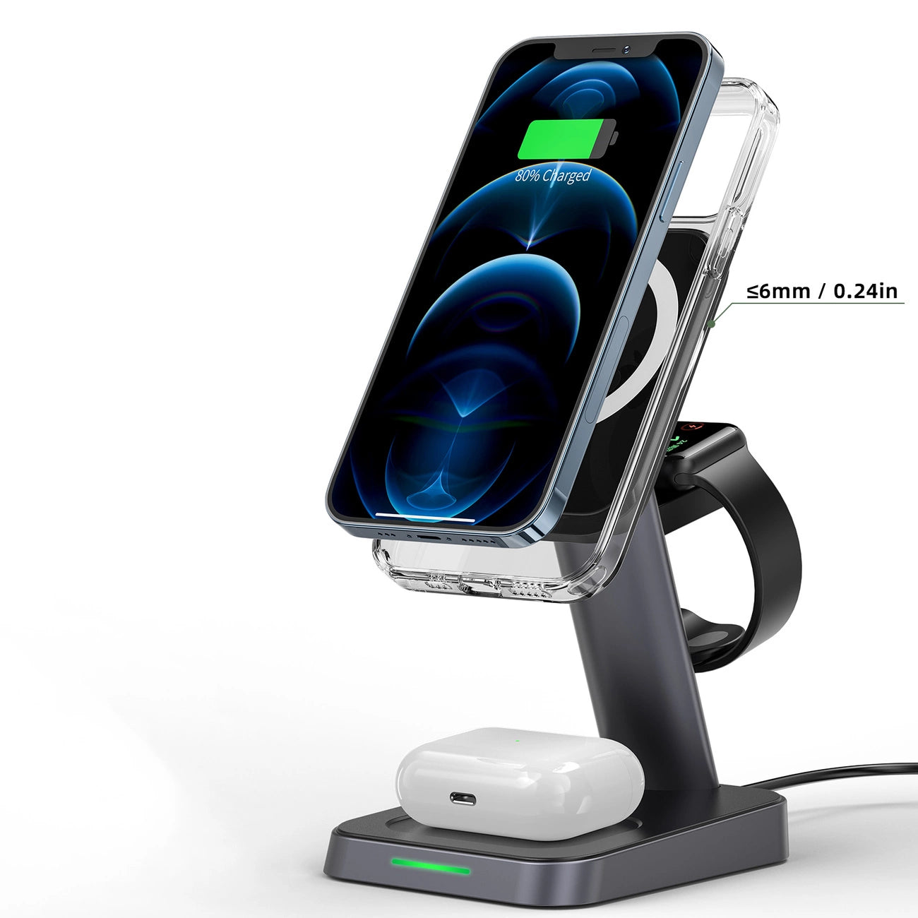 Acefast Qi Wireless Charger 15W für iPhone (mit MagSafe), Apple Watch und Apple AirPods Standhalterung Magnethalter schwarz (E3 schwarz)