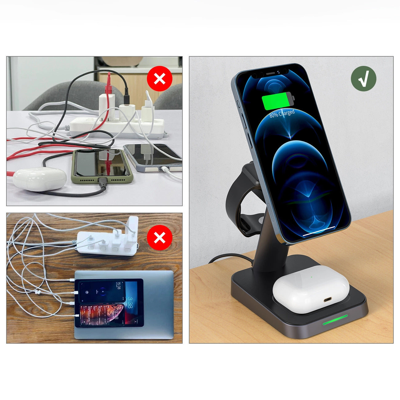 Acefast Qi Wireless Charger 15W für iPhone (mit MagSafe), Apple Watch und Apple AirPods Standhalterung Magnethalter schwarz (E3 schwarz)