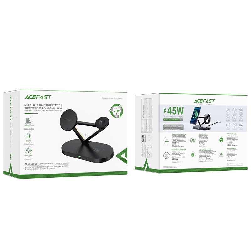 Acefast Qi Wireless Charger 15W für iPhone (mit MagSafe), Apple Watch und Apple AirPods Standhalterung Magnethalter schwarz (E9 schwarz)