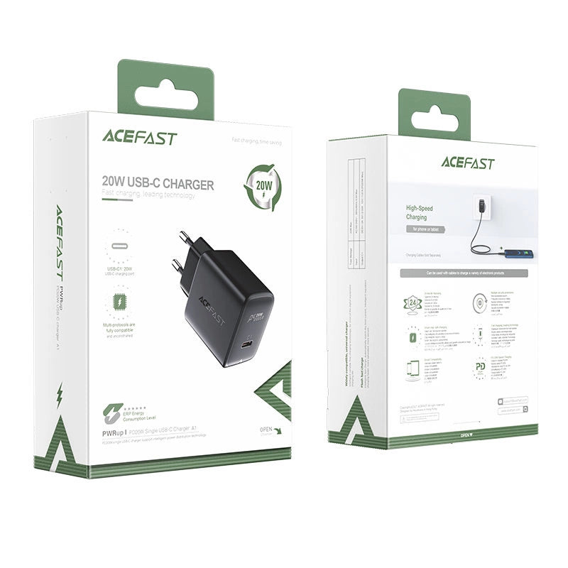 Acefast schnelles USB Typ C 20W Power Delivery Ladegerät schwarz (A1 EU schwarz)