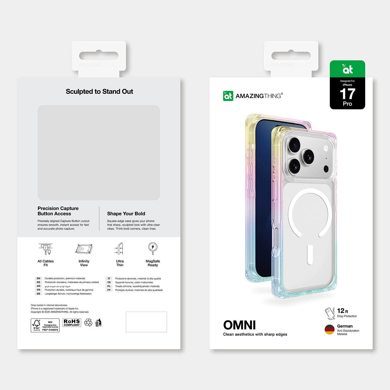 AmazingThing Omni Hülle für iPhone 17 Pro kompatibel mit MagSafe - transparent-regenbogen