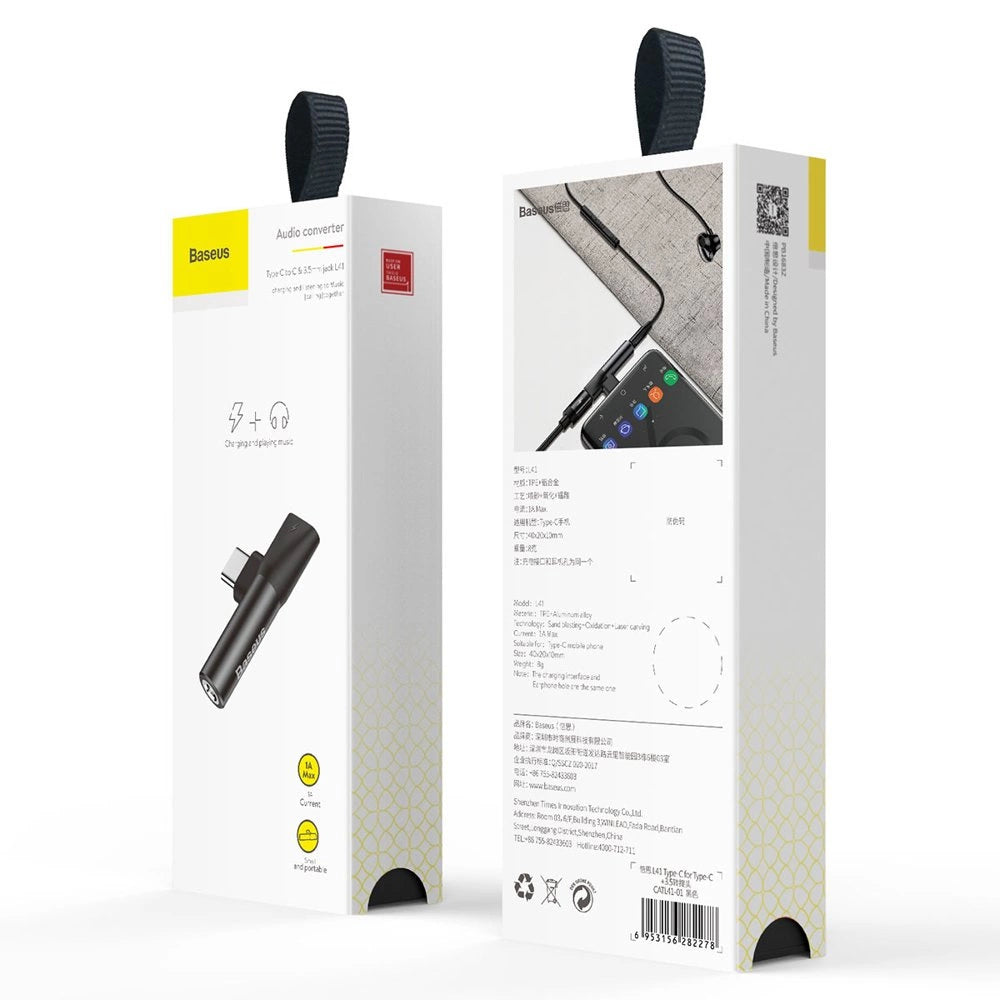 Baseus Audio Converter L41 Adapter von USB-C auf USB-C-Anschluss + 3,5-mm-Kopfhöreranschluss schwarz (CATL41-01)