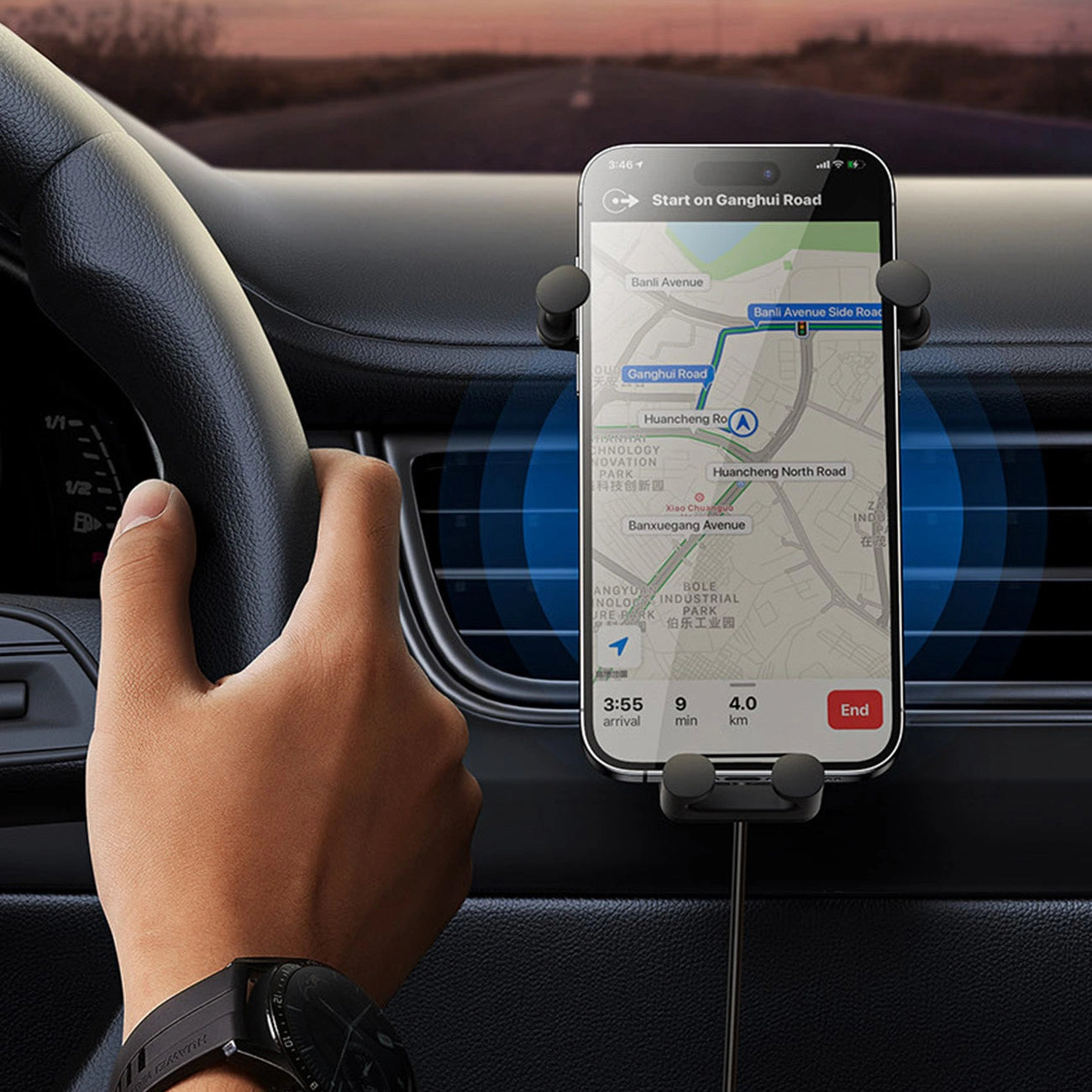 Baseus Autohalterung mit integriertem 15-W-Induktionsladegerät für Lüftungsschlitze in Schwarz