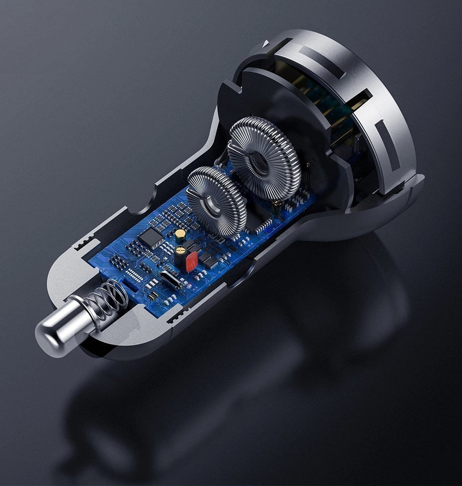 Baseus Autoladegerät 2x USB 4,8A 24W mit LCD + 3ins1 Kabel USB - USB Typ C / micro USB / Lightning schwarz (TZCCBX-0G)