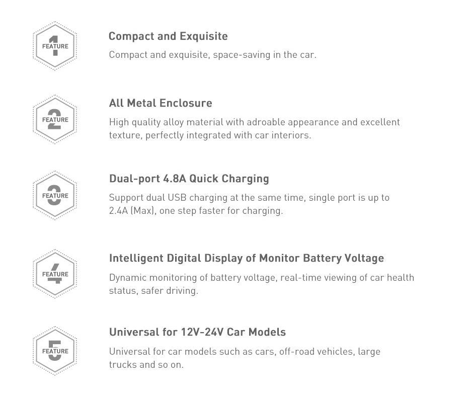 Baseus Autoladegerät 2x USB 4,8A 24W mit LCD + 3ins1 Kabel USB - USB Typ C / micro USB / Lightning schwarz (TZCCBX-0G)