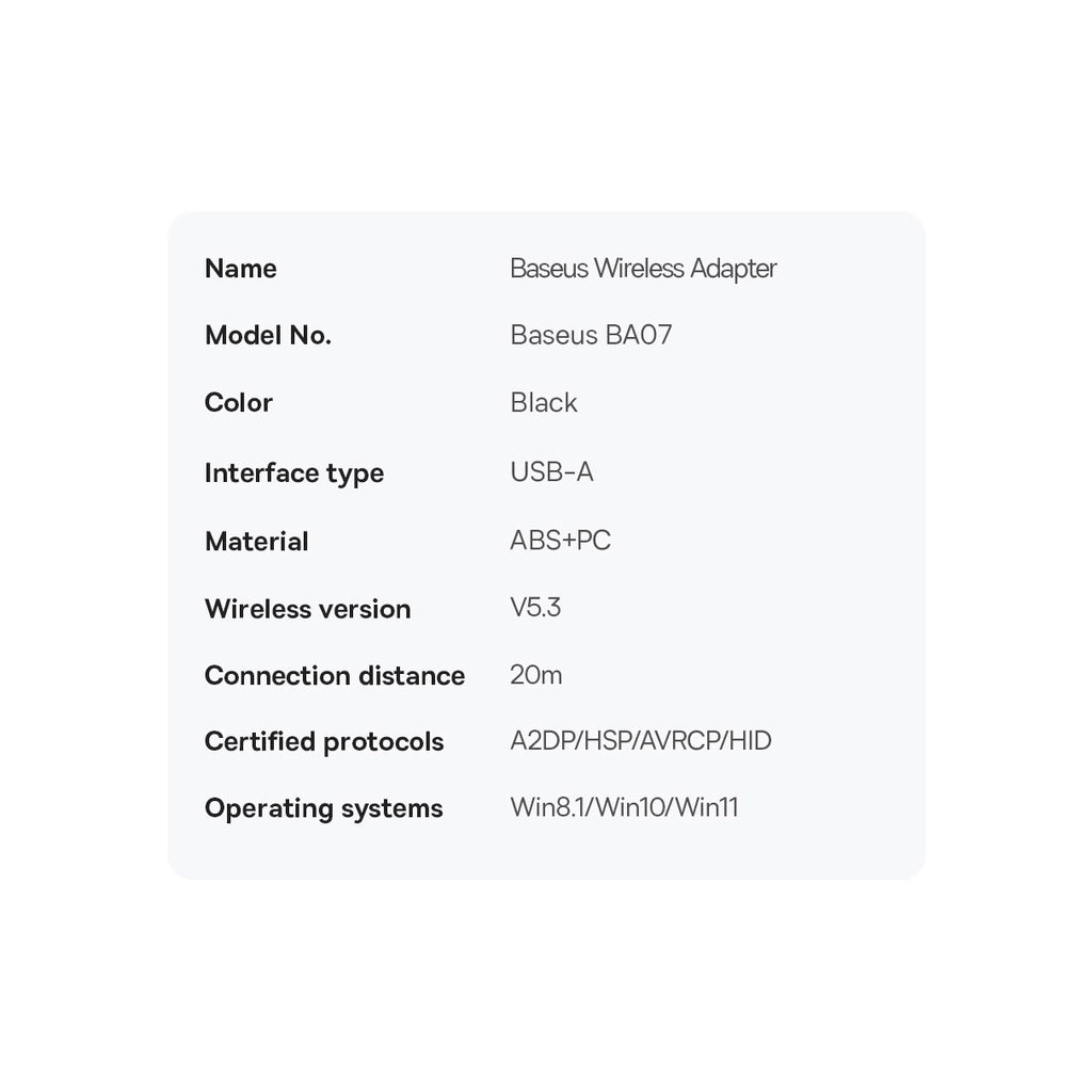 Baseus BA07 Bluetooth-USB-Adapter – Schwarz