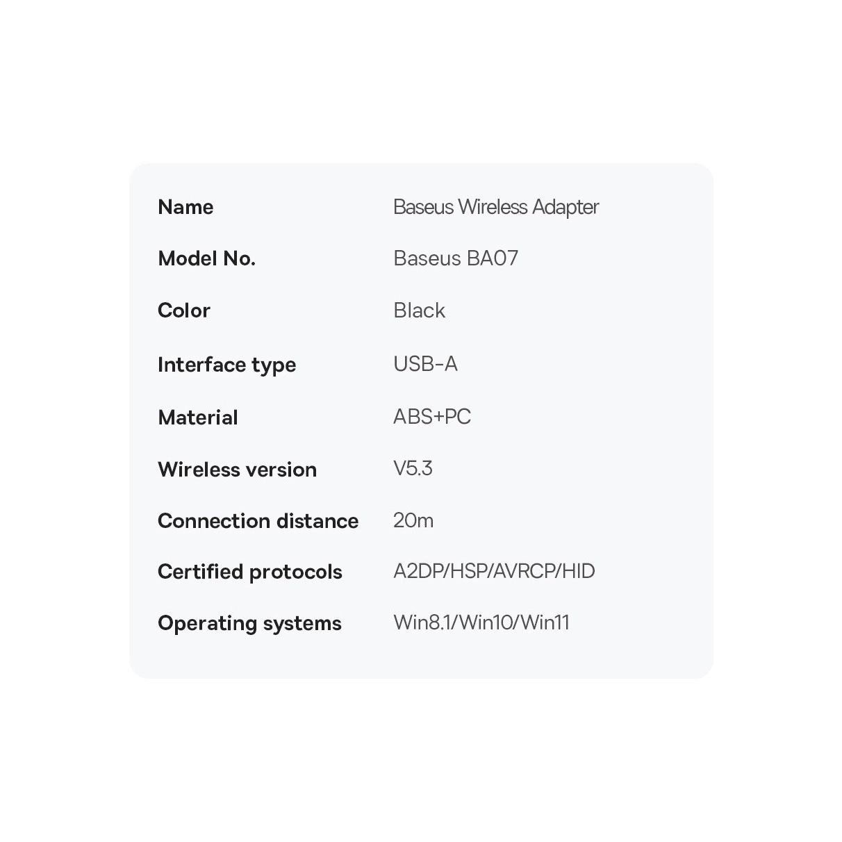 Baseus BA07 Bluetooth-USB-Adapter – Schwarz