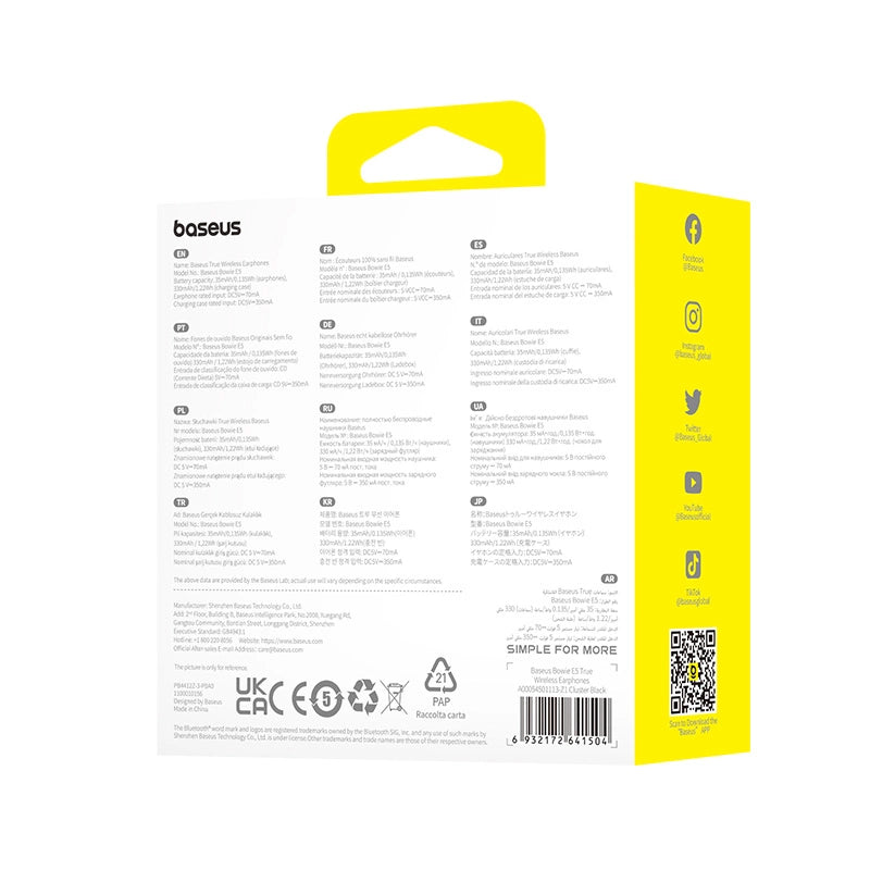 Baseus Bowie E5 TWS kabellose Kopfhörer – Schwarz