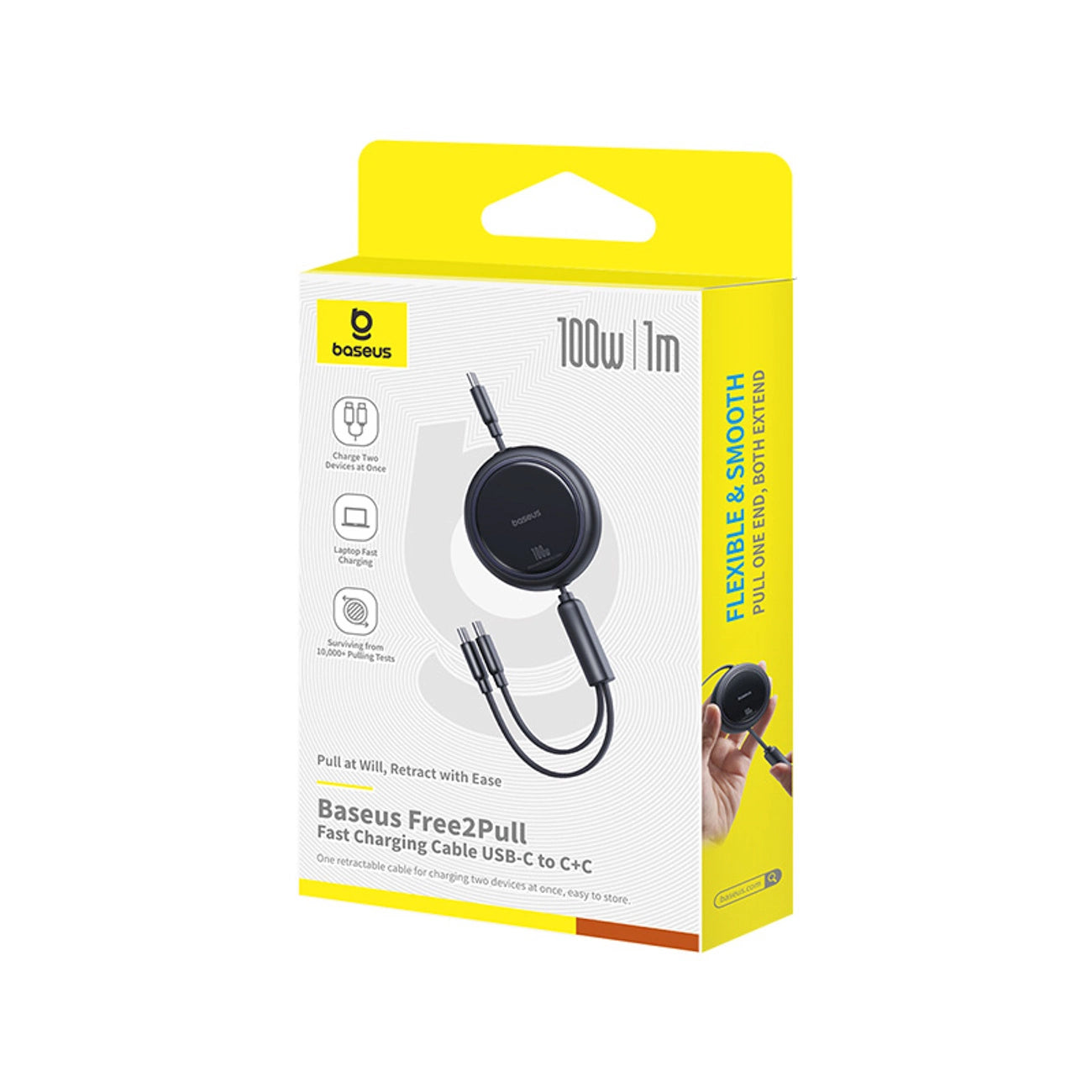 Baseus Bright Mirror Series USB-C Einziehbares Kabel - 2 x USB-C 100W 1m - Schwarz