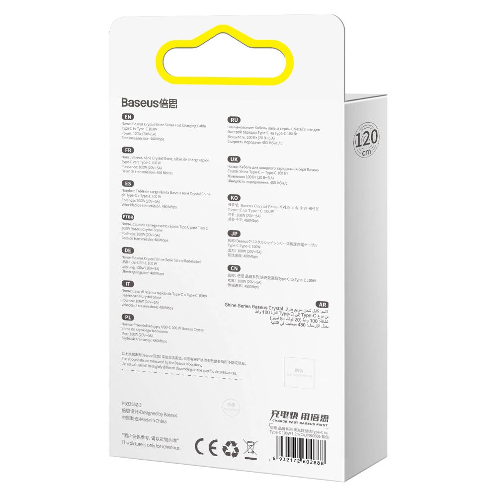 Baseus CAJY000605 USB-C – USB-C PD-Kabel 100 W 5 A 480 Mbit/s 1,2 m – Lila