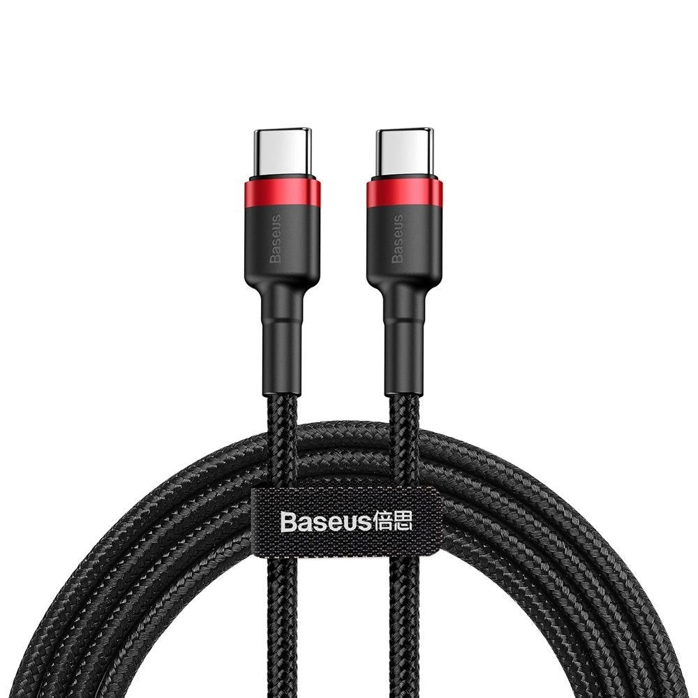 Baseus CATKLF-G91 USB-C – USB-C PD QC-Kabel 60 W 3 A 480 Mbit/s 1 m – Schwarz und Rot