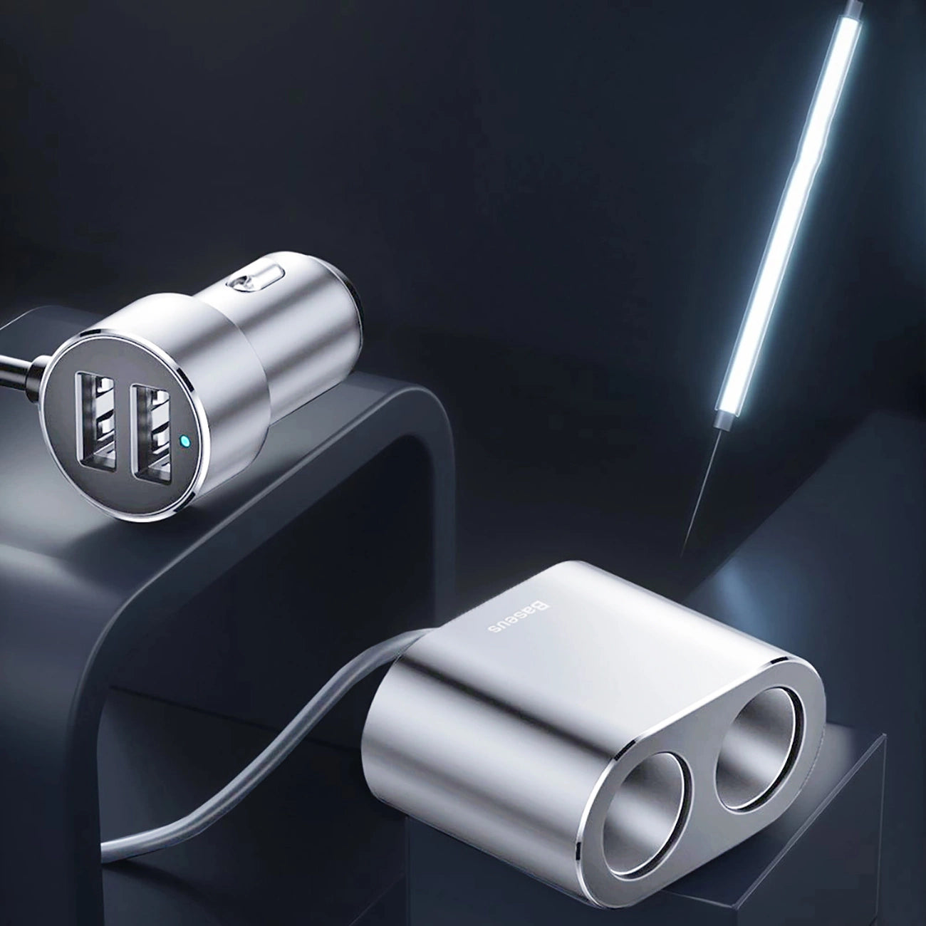 Baseus CRDYQ-0S Splitter 2x Zigarettenanzünder 80W 2x USB-A 3.1A - Silber