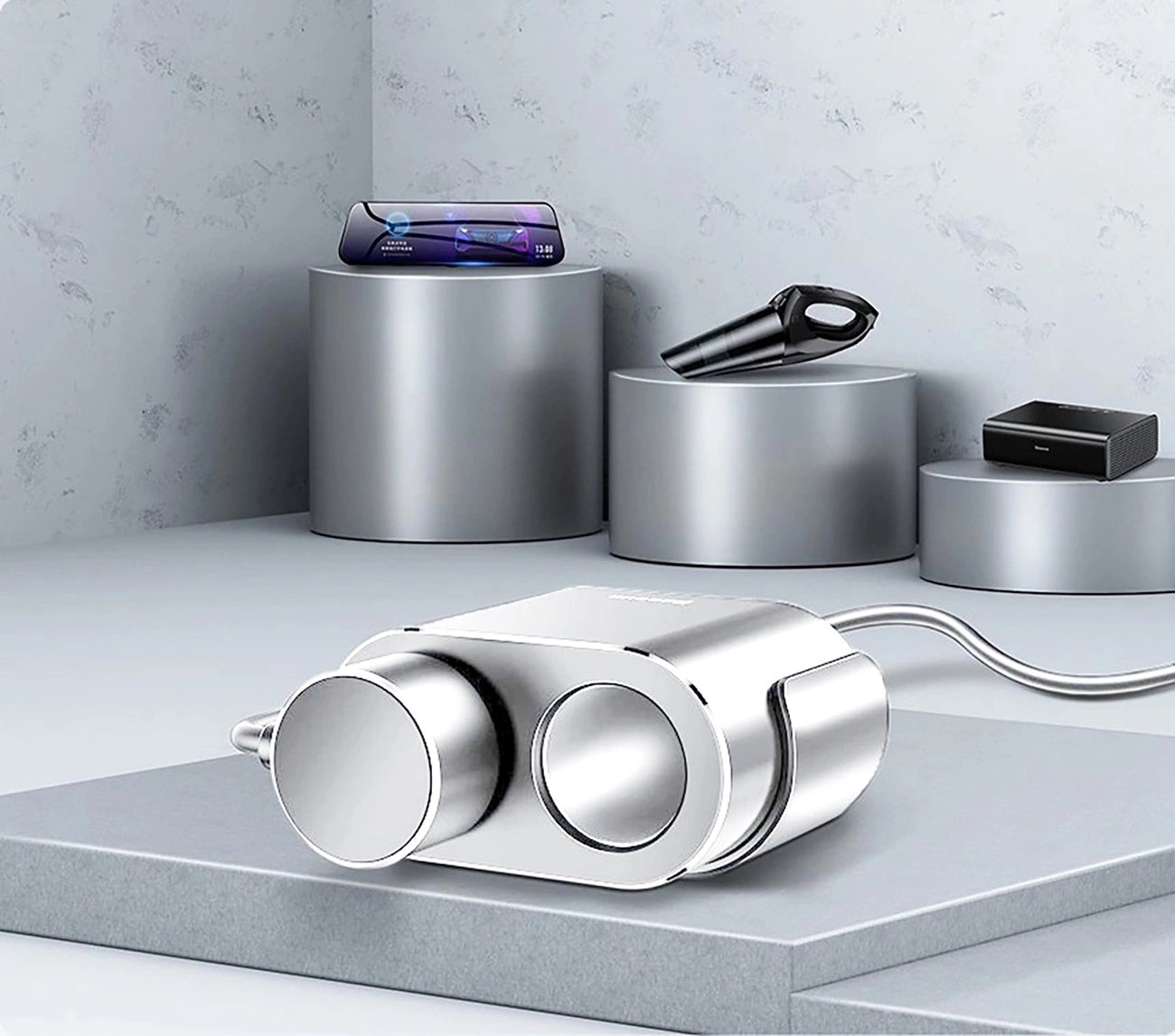 Baseus CRDYQ-0S Splitter 2x Zigarettenanzünder 80W 2x USB-A 3.1A - Silber