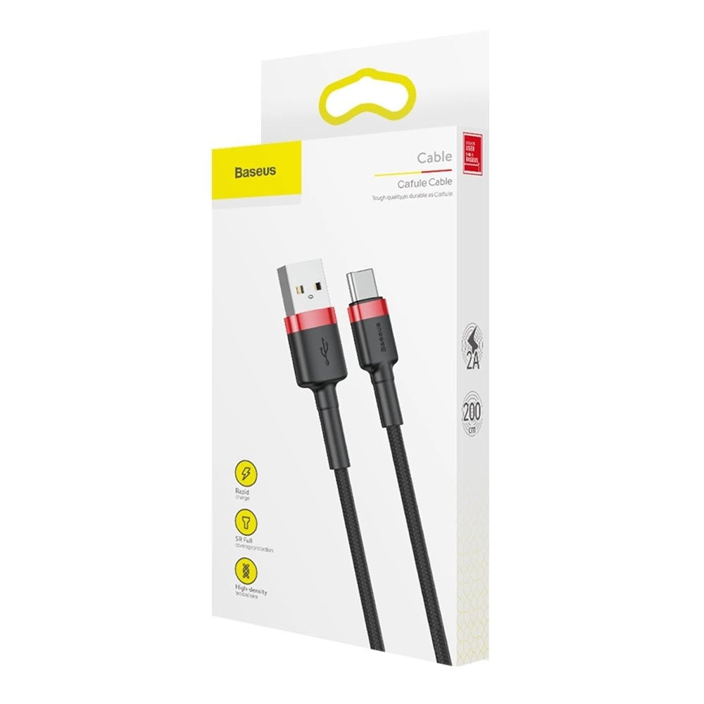 Baseus Cafule Cable Robustes Nylonkabel USB / USB-C QC3.0 2A 2M Schwarz und Rot (CATKLF-C91)