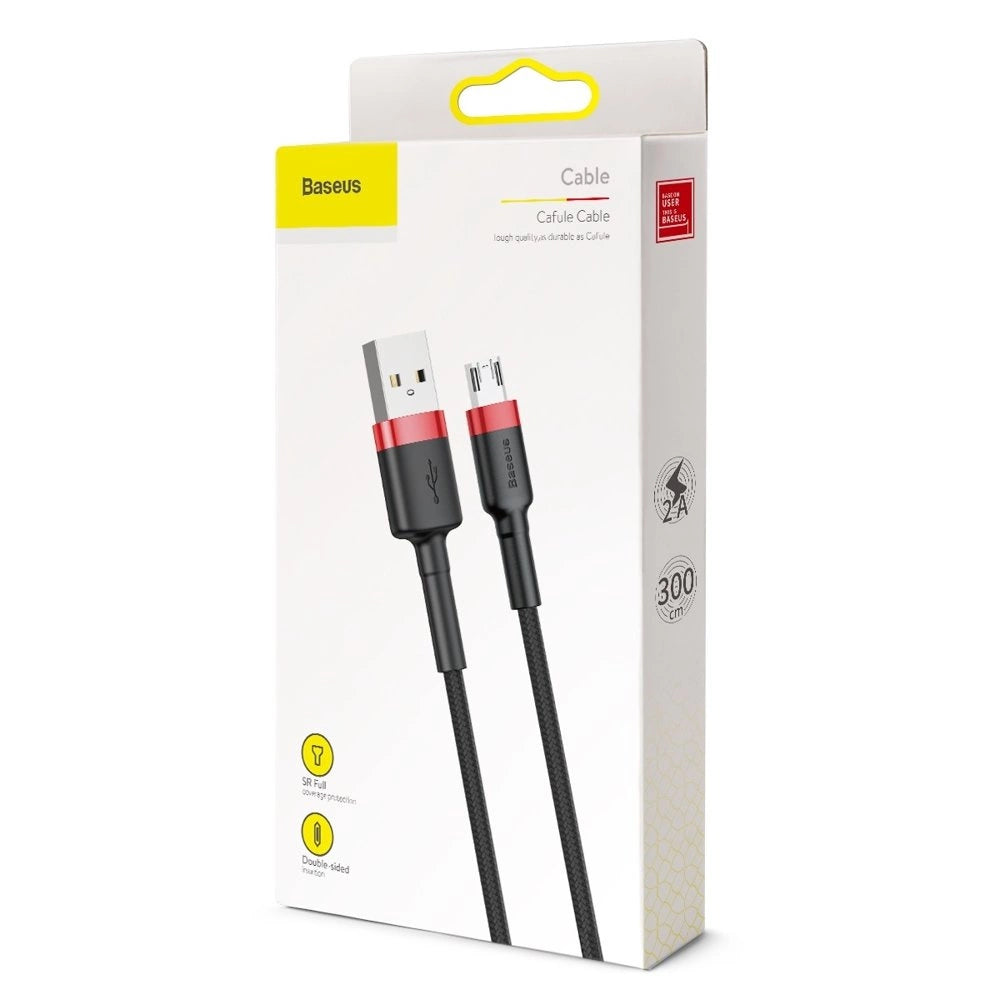 Baseus Cafule Cable strapazierfähiges Nylonkabel USB / Micro USB 2A 3M schwarz-rot (CAMKLF-H91)