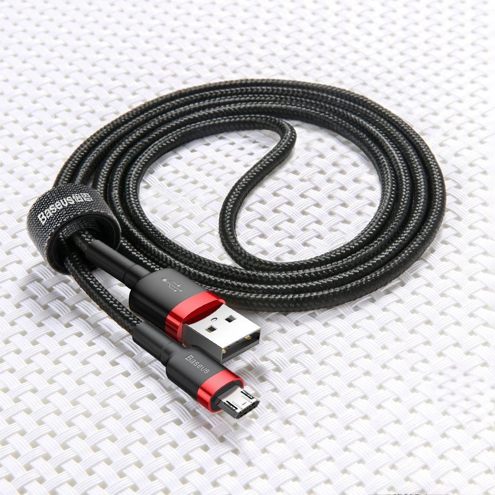 Baseus Cafule Cable strapazierfähiges Nylonkabel USB / Micro USB 2A 3M schwarz-rot (CAMKLF-H91)