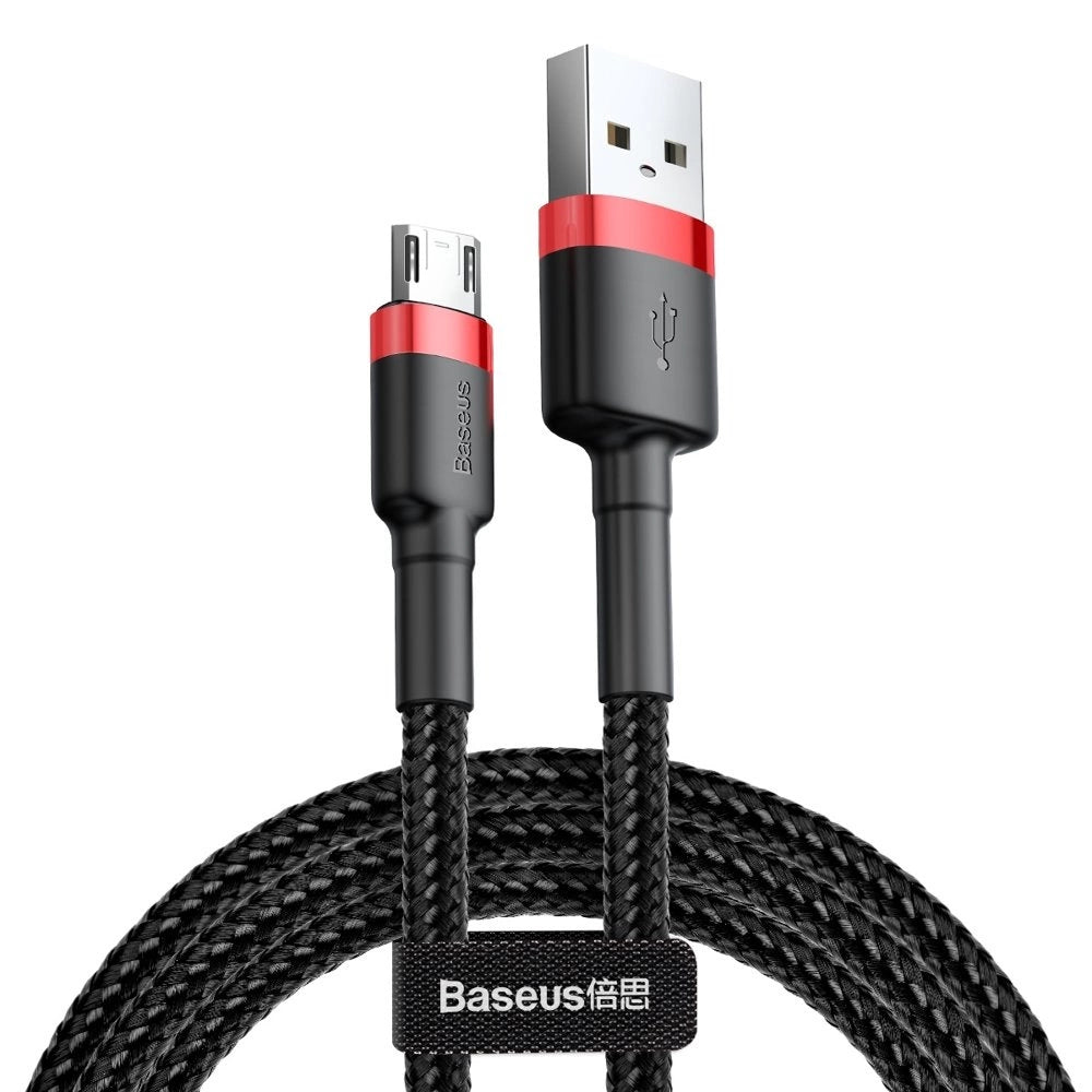 Baseus Cafule Cable strapazierfähiges Nylonkabel USB / Micro USB 2A 3M schwarz-rot (CAMKLF-H91)