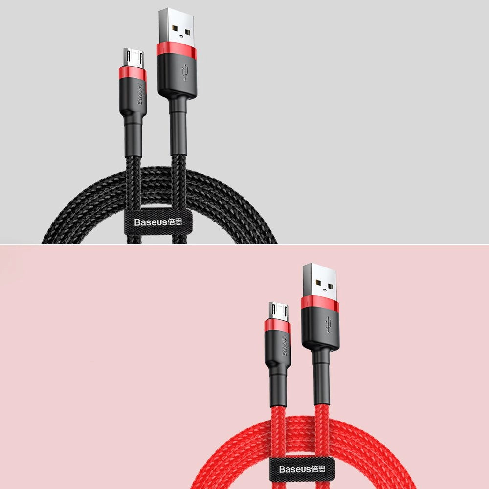 Baseus Cafule Cable strapazierfähiges Nylonkabel USB / Micro USB 2A 3M schwarz-rot (CAMKLF-H91)