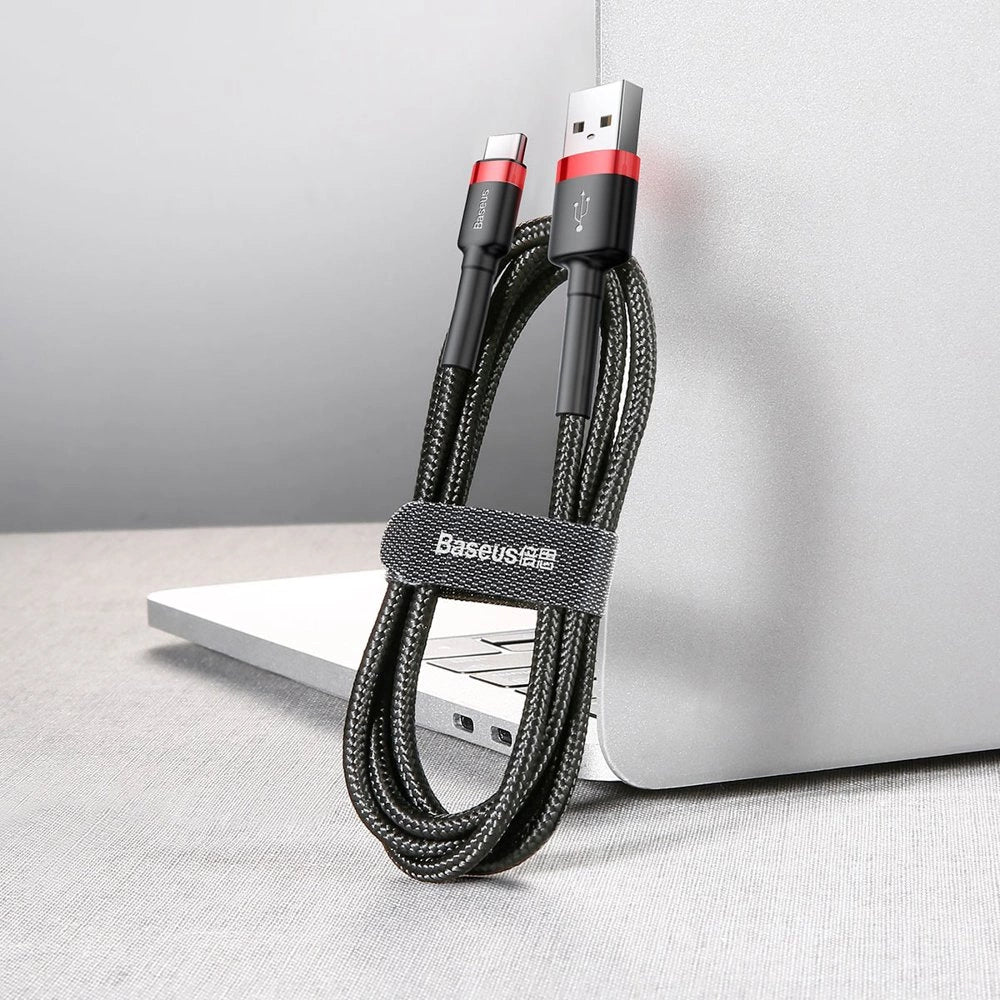 Baseus Cafule Cable strapazierfähiges Nylonkabel USB / USB-C QC3.0 2A 3M schwarz-rot (CATKLF-U91)