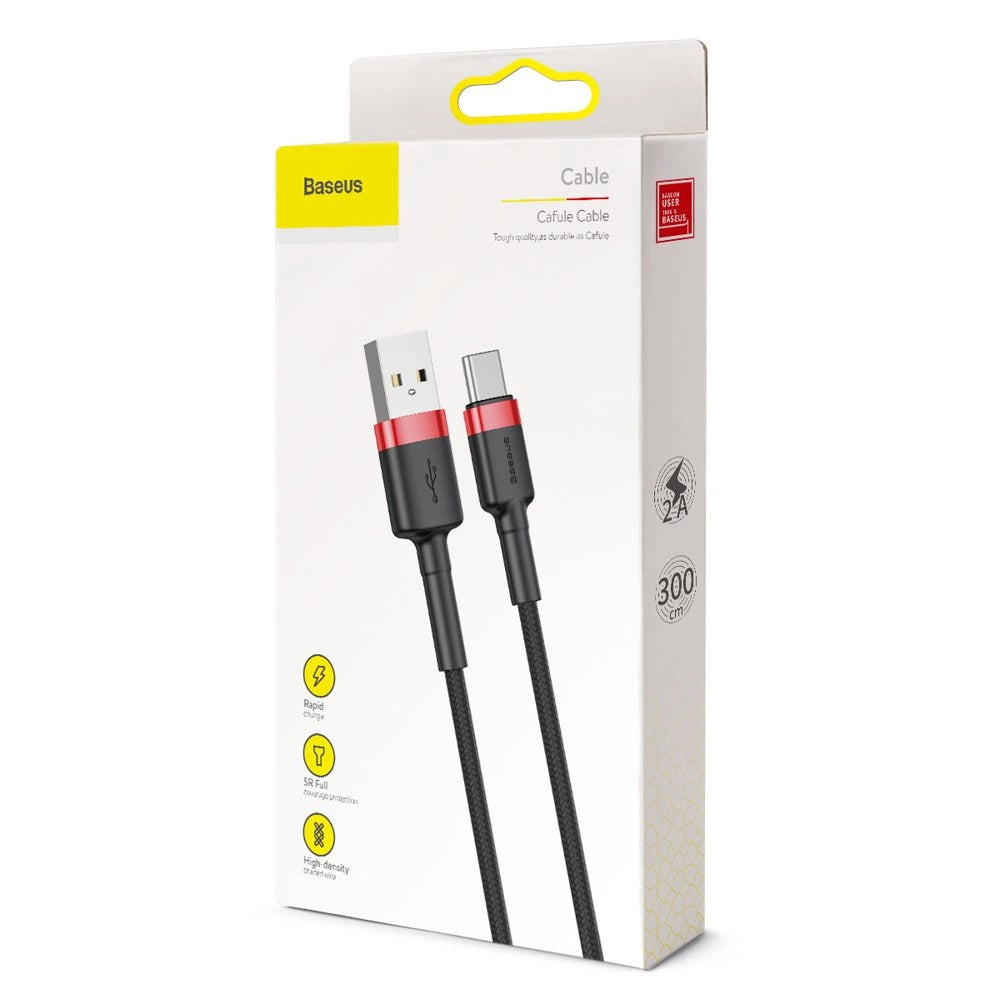 Baseus Cafule Cable strapazierfähiges Nylonkabel USB / USB-C QC3.0 2A 3M schwarz-rot (CATKLF-U91)