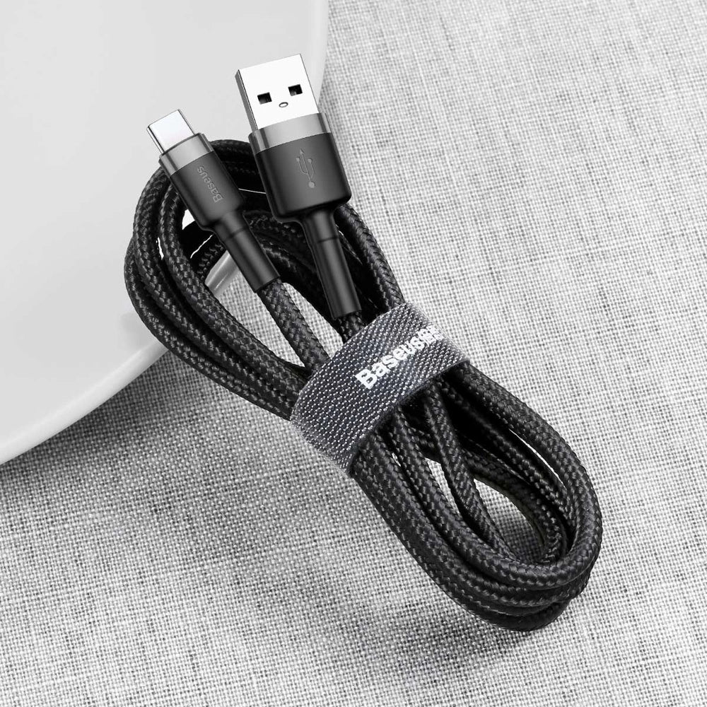 Baseus Cafule Kabel strapazierfähiges Nylonkabel USB / USB-C QC3.0 2A 2M schwarz-grau (CATKLF-CG1)