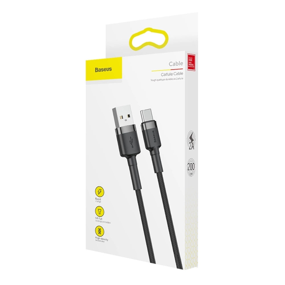 Baseus Cafule Kabel strapazierfähiges Nylonkabel USB / USB-C QC3.0 2A 2M schwarz-grau (CATKLF-CG1)