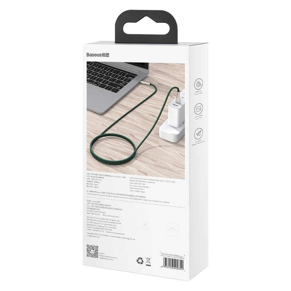 Baseus Cafule Series Metal Data USB-C / USB-C PD QC SCP 100W 5A 2 m Kabel - Grün