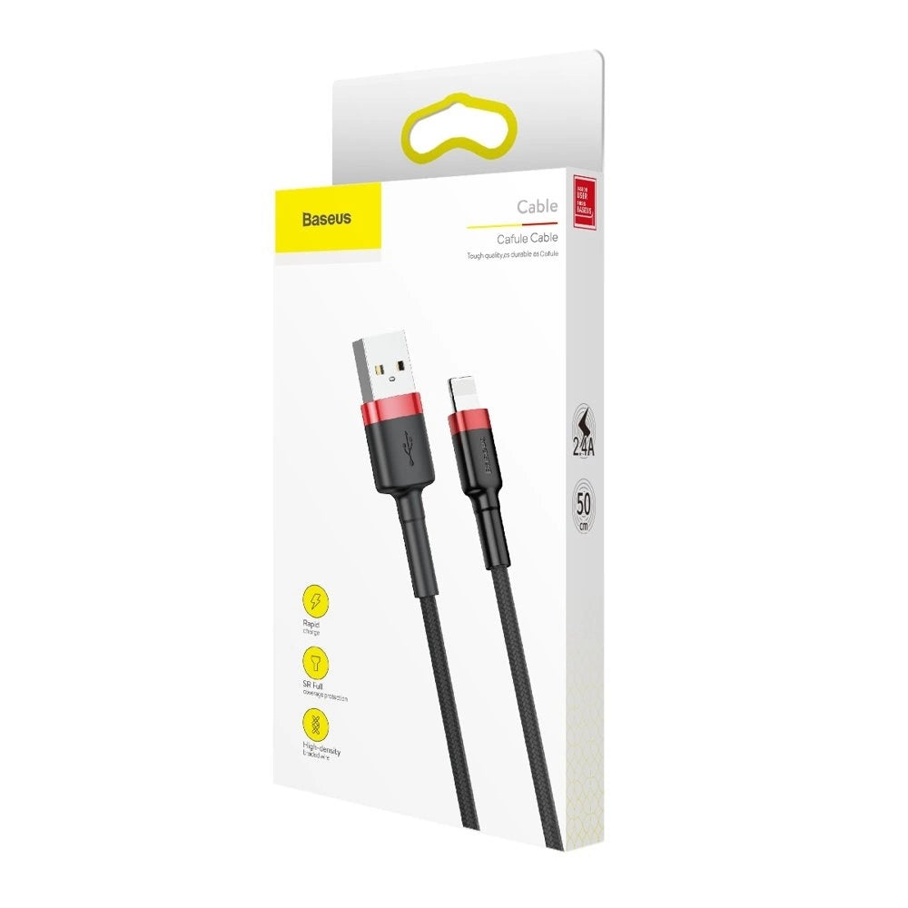 Baseus Cafule USB-A / Lightning 2.4A QC 3.0 Kabel 0,5 m - Schwarz und Rot