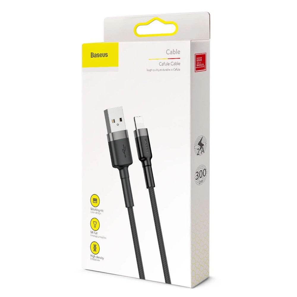 Baseus Cafule USB-A / Lightning 2A QC 3.0 Kabel 3 m - Schwarz und Grau