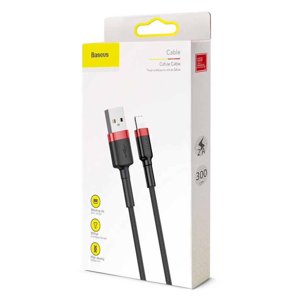 Baseus Cafule USB-A / Lightning 2A QC 3.0 Kabel 3 m - Schwarz und Rot