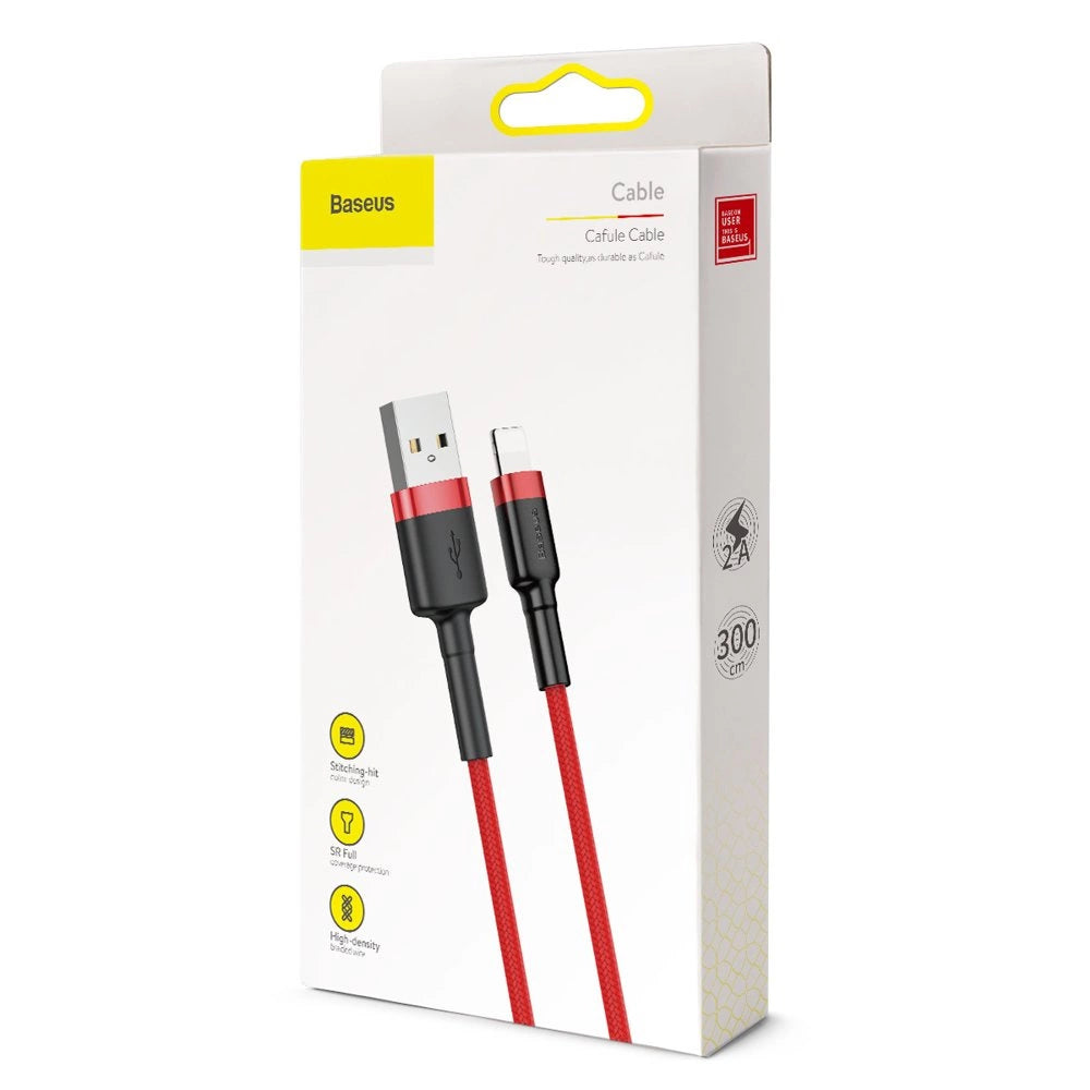 Baseus Cafule USB-A / Lightning 2A QC 3.0 Kabel 3 m - rot
