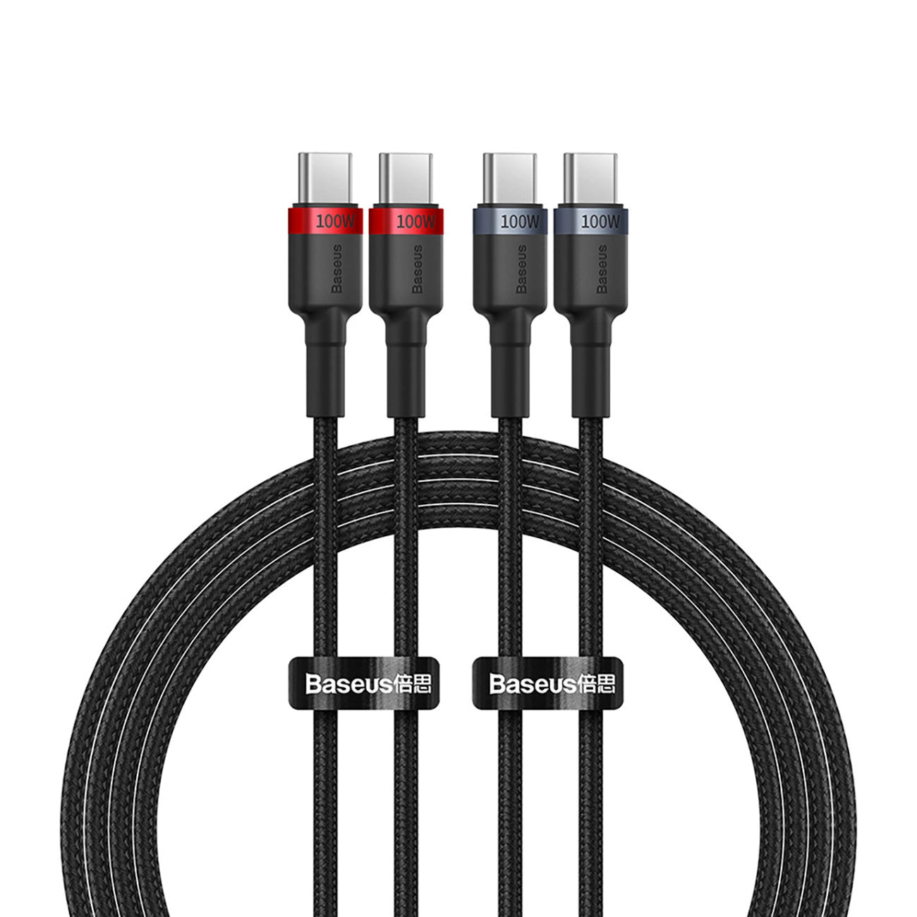 Baseus Cafule USB-C / USB-C-Kabel 100W 1 m - rot-schwarz und schwarz-grau (2 Stk.)
