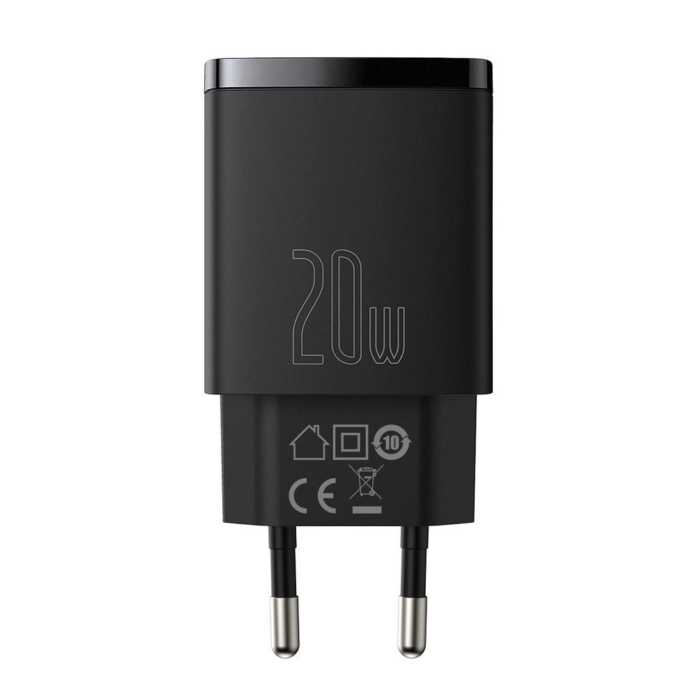 Baseus Compact Schnellladegerät USB / USB Type C 20W 3A Power Delivery Quick Charge 3.0 schwarz (CCXJ-B01)