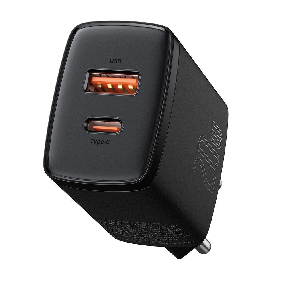 Baseus Compact Schnellladegerät USB / USB Type C 20W 3A Power Delivery Quick Charge 3.0 schwarz (CCXJ-B01)