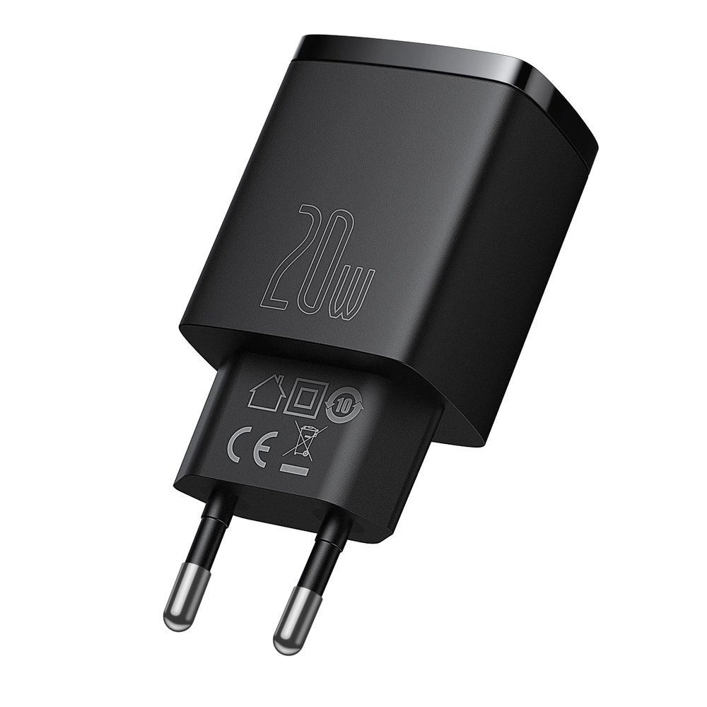 Baseus Compact Schnellladegerät USB / USB Type C 20W 3A Power Delivery Quick Charge 3.0 schwarz (CCXJ-B01)