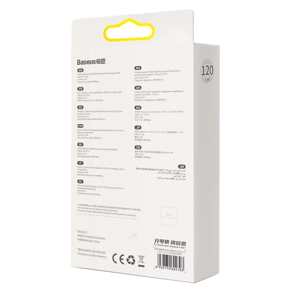 Baseus Crystal Shine Series Kabel USB-Kabel für schnelles Aufladen und Datenübertragung USB Typ A - Lightning 2.4A 1.2m Lila (CAJY000005)