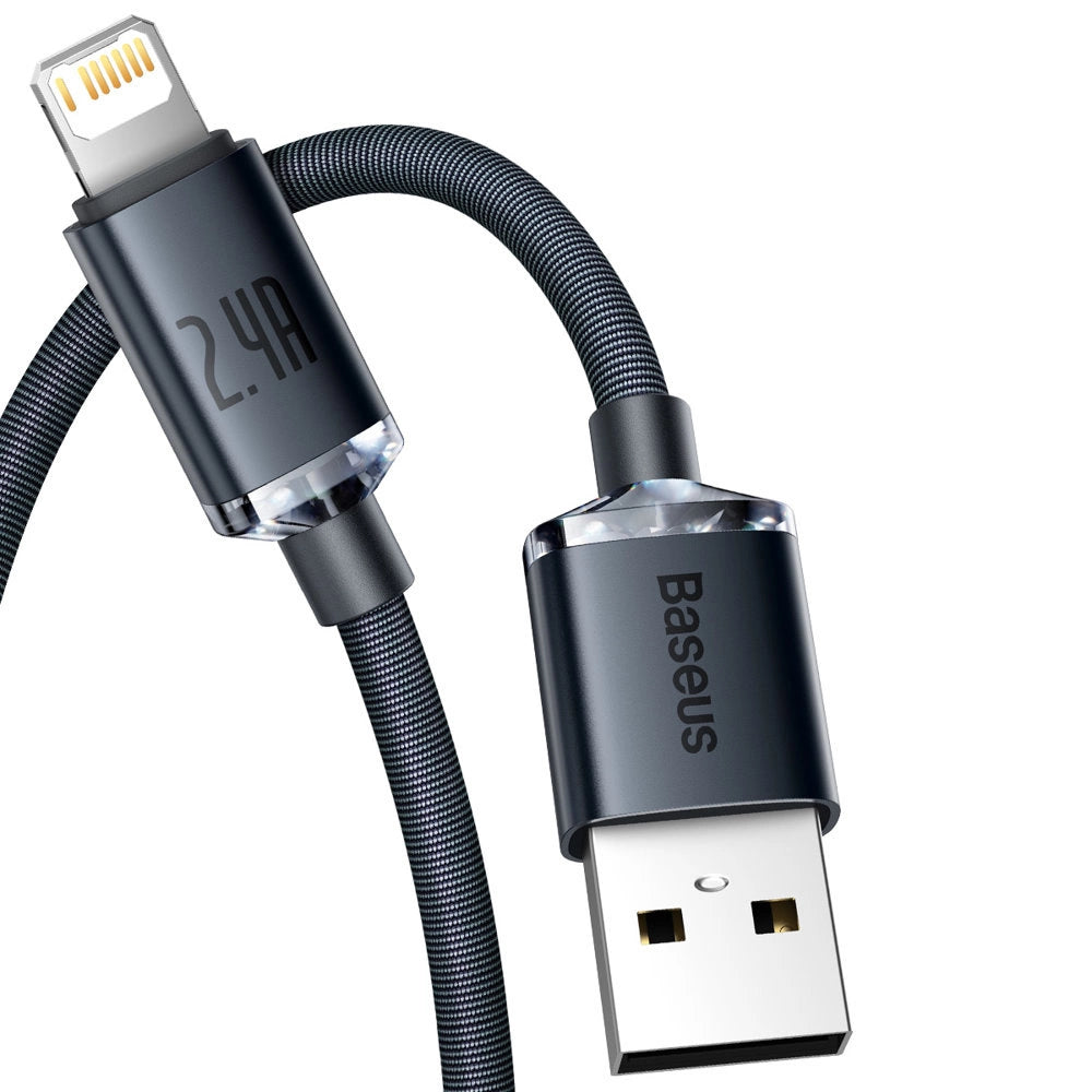 Baseus Crystal Shine Series Kabel USB-Kabel für schnelles Aufladen und Datenübertragung USB Typ A - Lightning 2.4A 2m schwarz (CAJY000101)