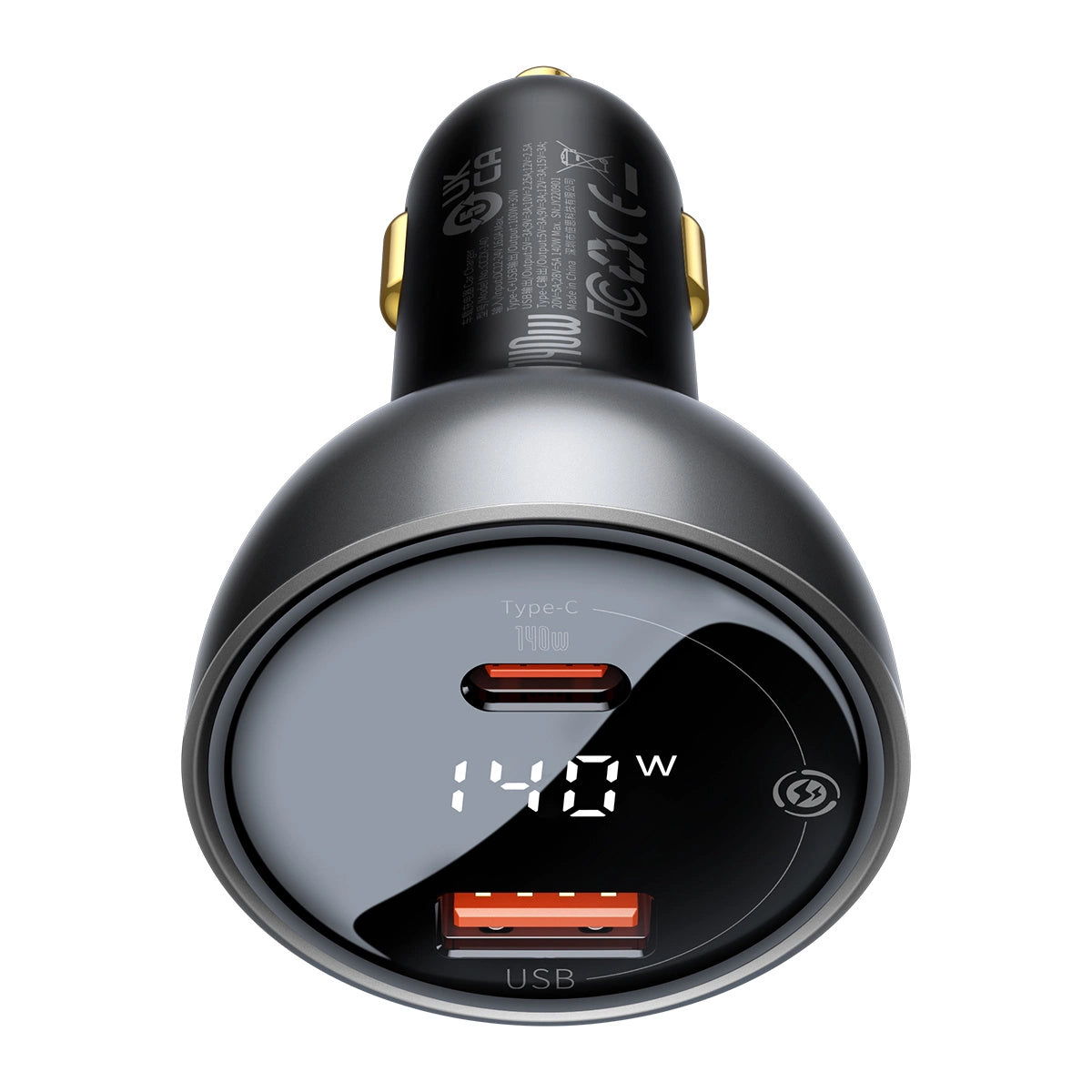 Baseus Digital Display Fast Car Charger USB-A / USB-C PD3.1 140W schwarz + USB-C Kabel Baseus Superior Series 5A 240W 1m schwarz (CGZX070001)