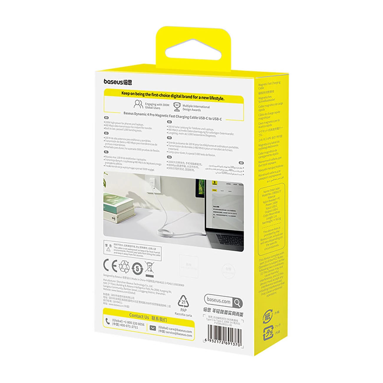 Baseus Dynamic 4 Pro 100W USB-C - USB-C Magnetkabel 1m - Weiß