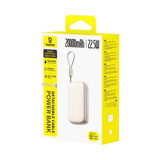 Baseus EnerFill FC21 Qpow 3 Ultra 20000mAh 22,5W Powerbank mit Display und Kabel – Beige