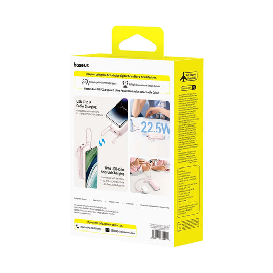 Baseus EnerFill FC21 Qpow 3 Ultra 20000mAh 22,5W Powerbank mit Display und Kabel – Pink