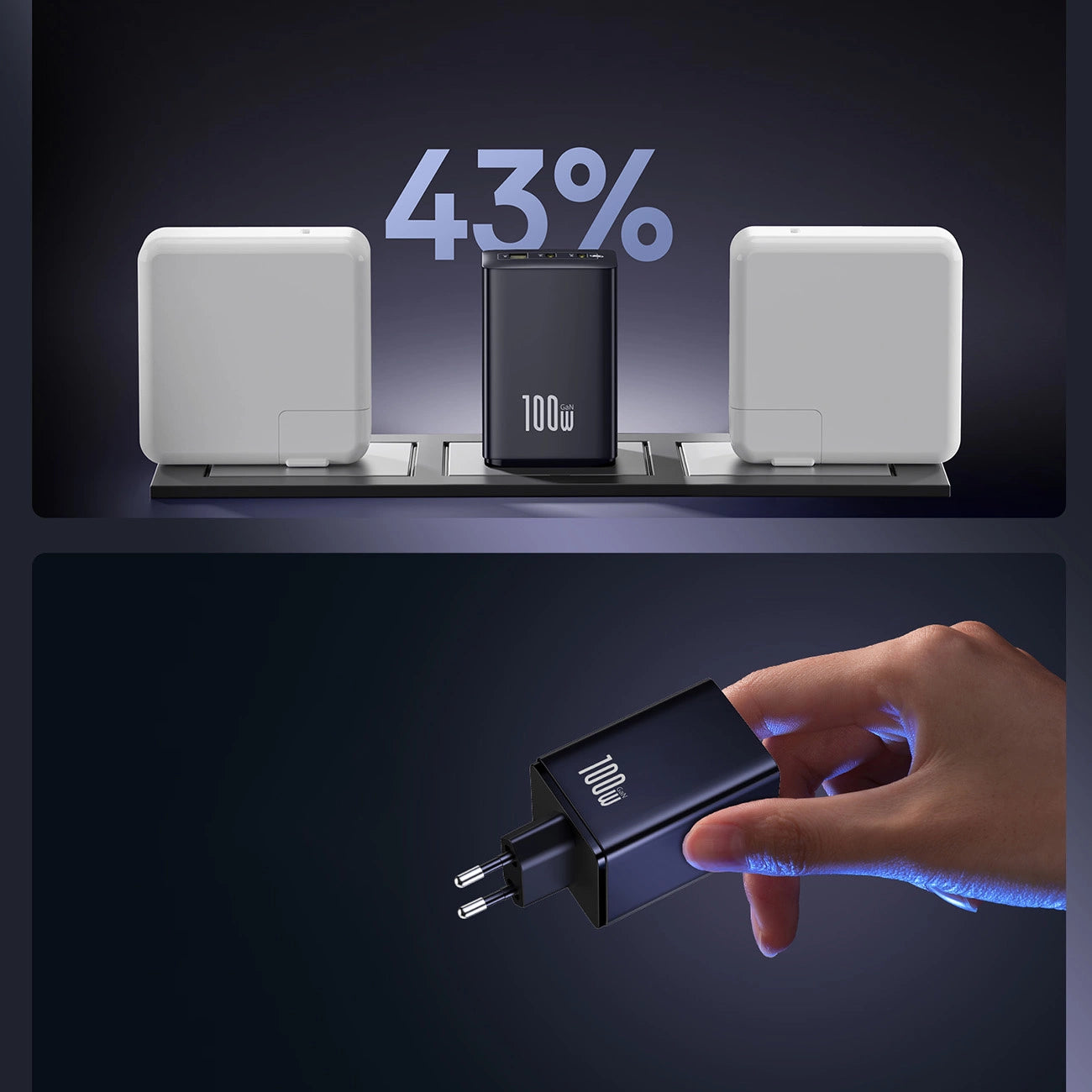 Baseus EnerFill FE11 100W Wandladegerät 2 x USB-C + USB-A - Schwarz